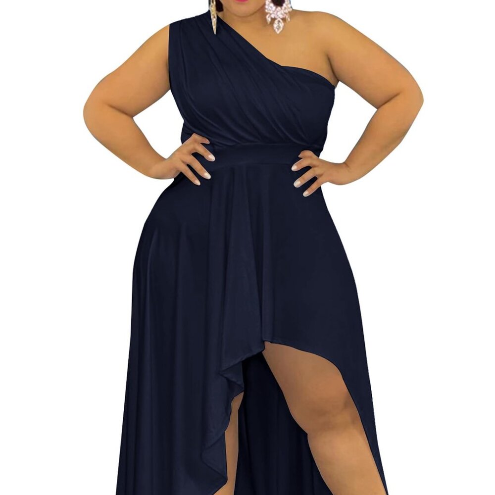 Elegant Navy Blue One-Shoulder Wedding Dress